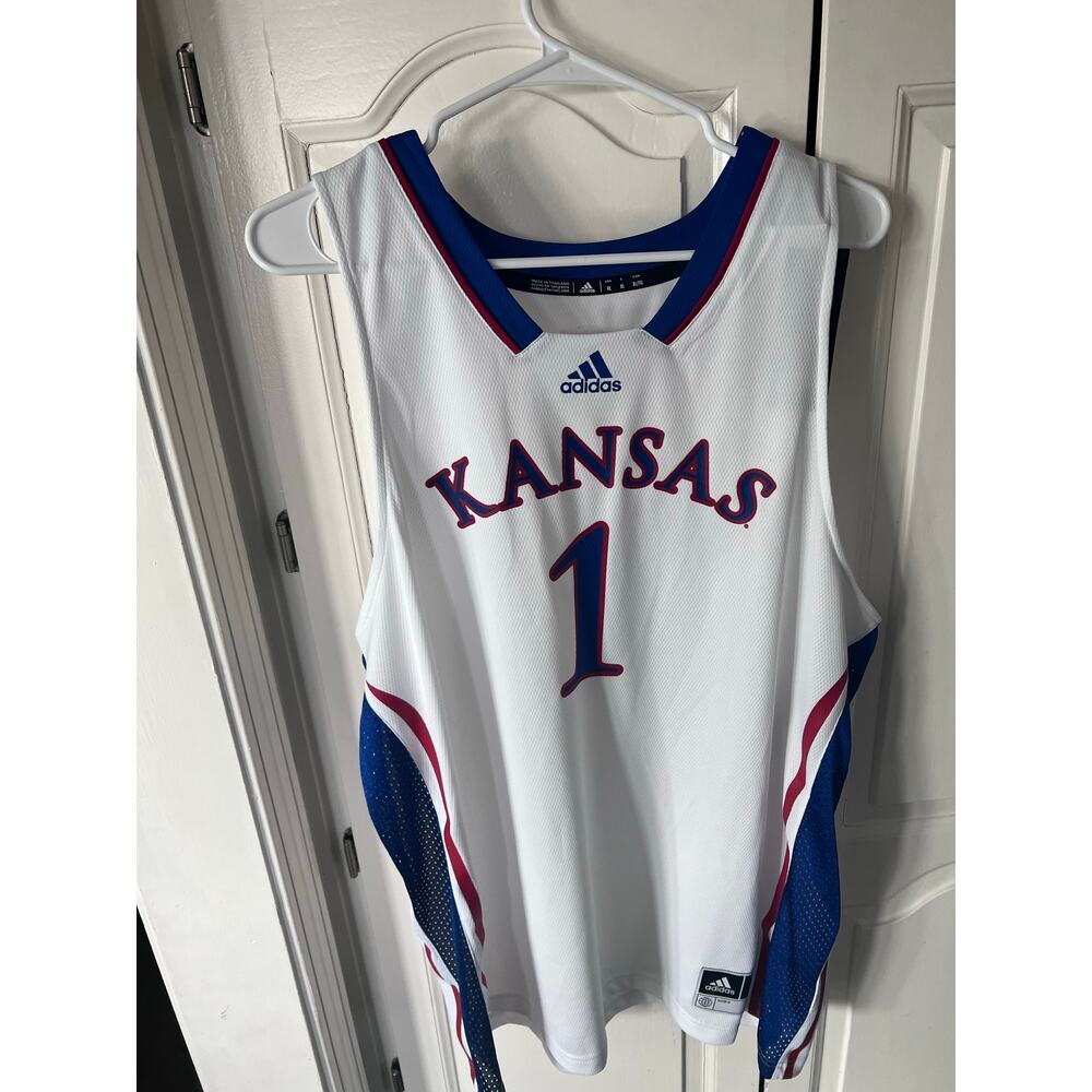 Adidas Kansas Jayhawks #1 Basketball Jersey White Blue Red Men’s XL
